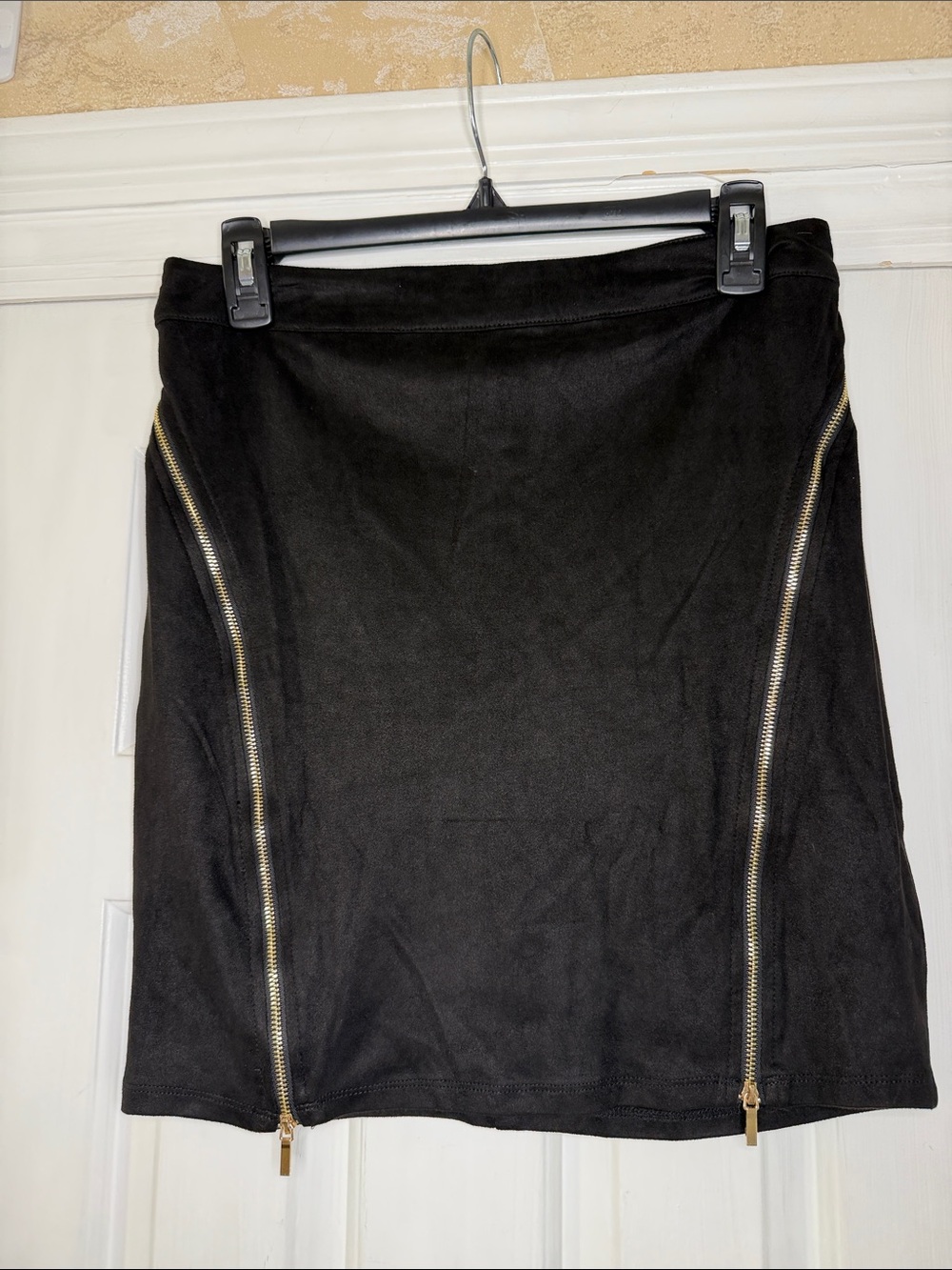 bebe Black Mini Skirt with Gold Zipper Accents
